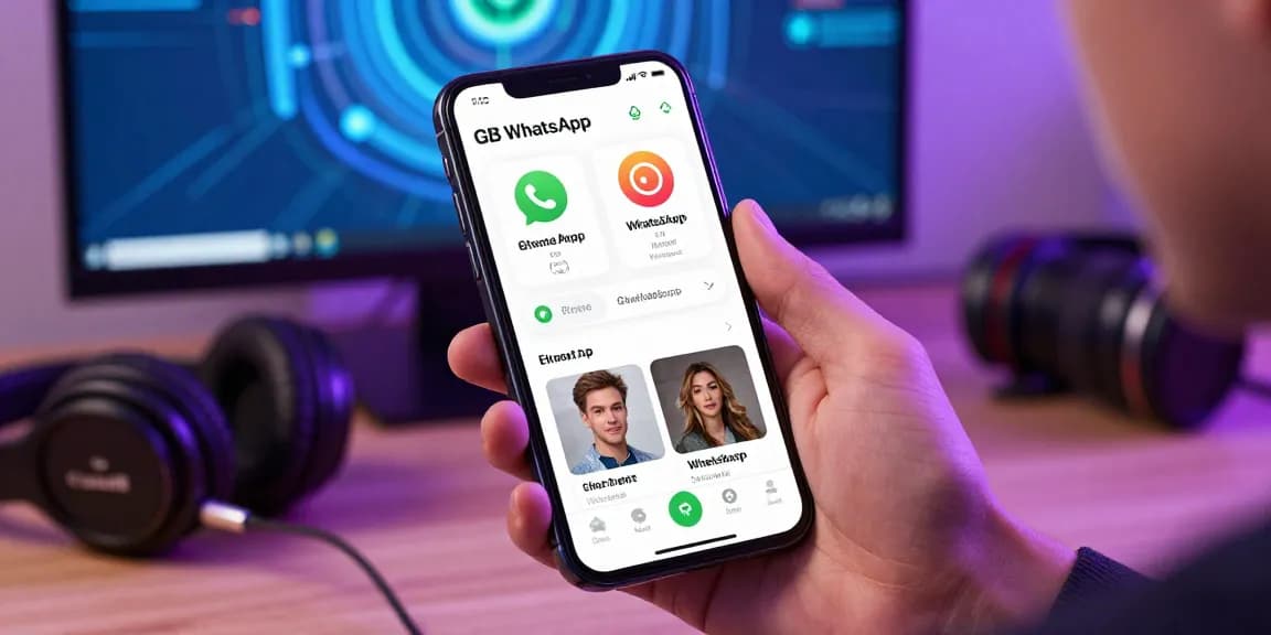 Engaging user experience with GB WhatsApp showcasing themes and features on a modern device.