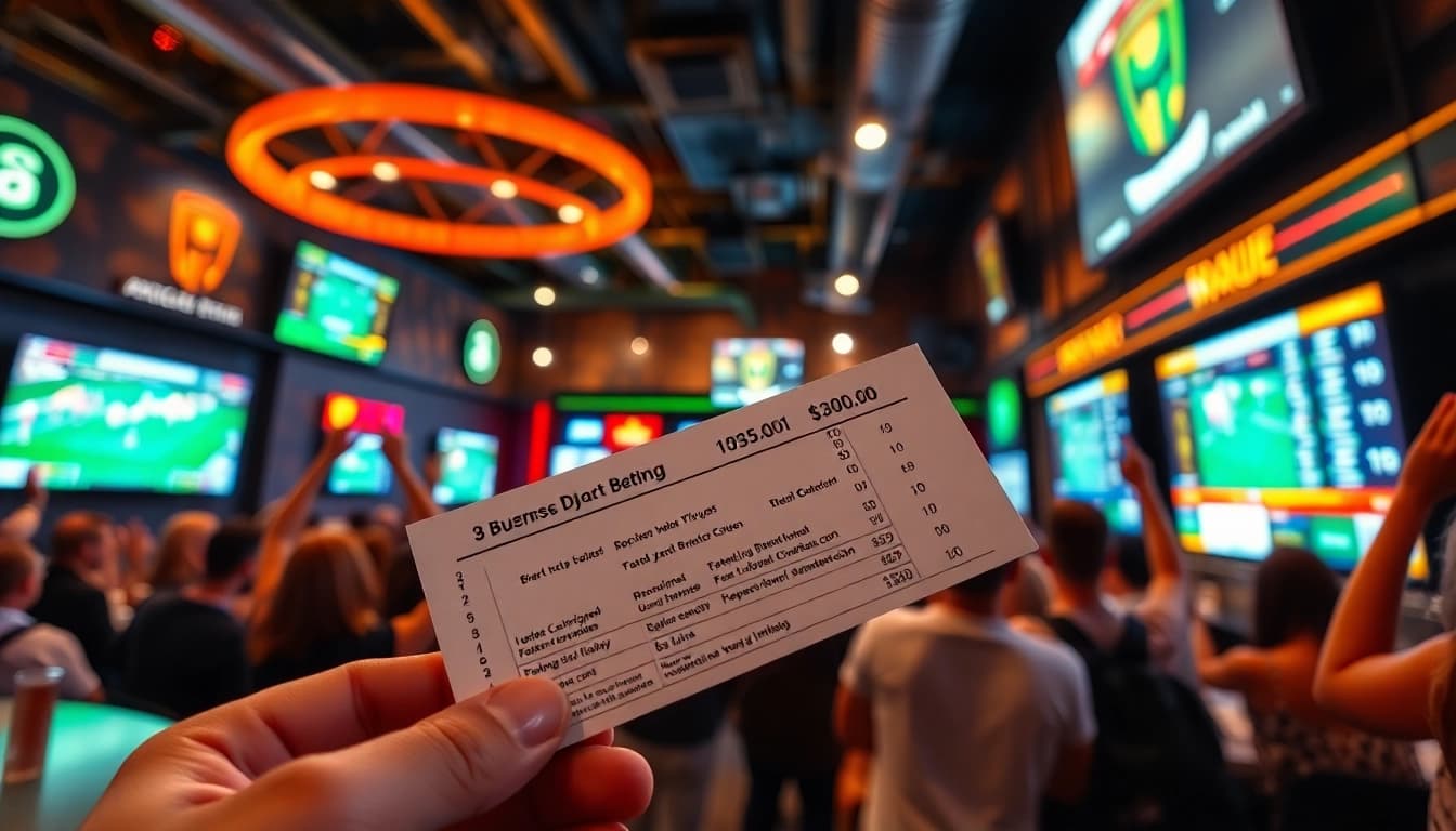 Engaged fans celebrating Sports Betting in a lively sports bar environment with dynamic screens.