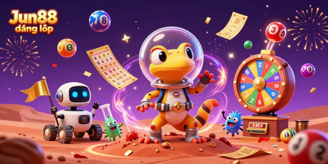 Experience thrill with Jun88 đăng nhập as a Martian gecko discovers a golden casino in this vibrant 3D scene.