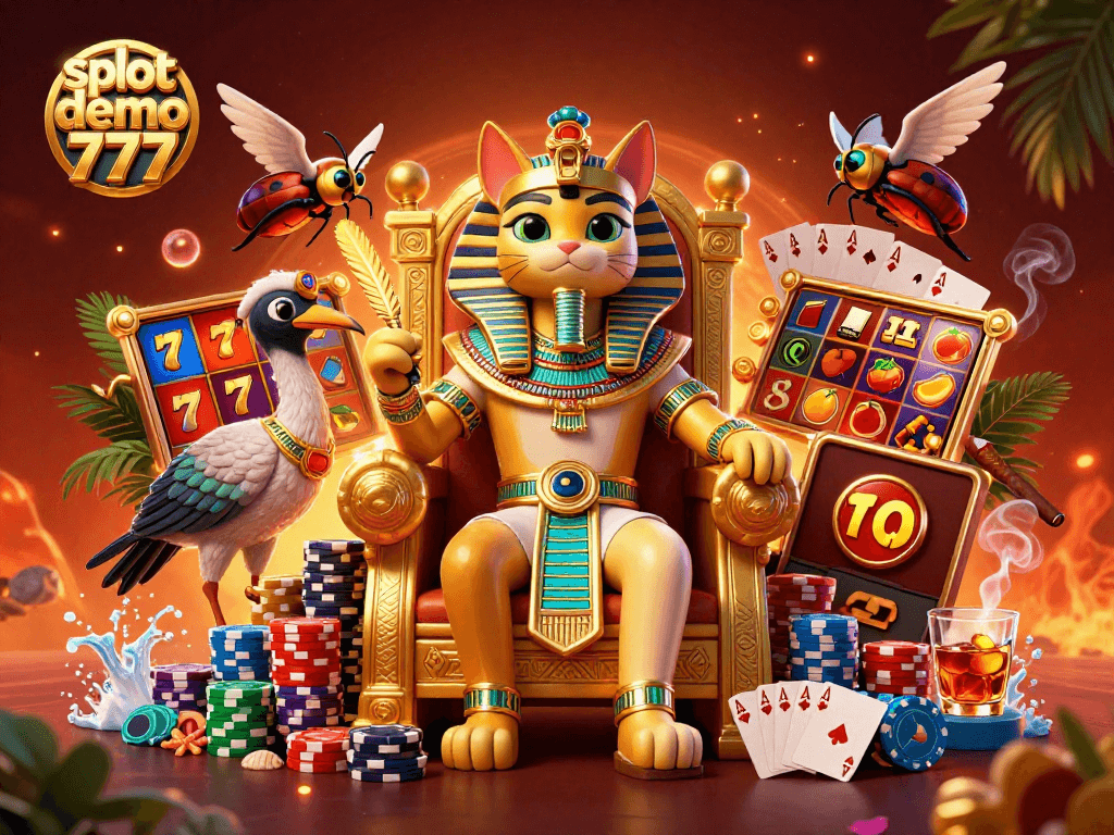 Experience the excitement of slot demo 777 with dynamic reels and vibrant symbols in a vibrant casino illustration.