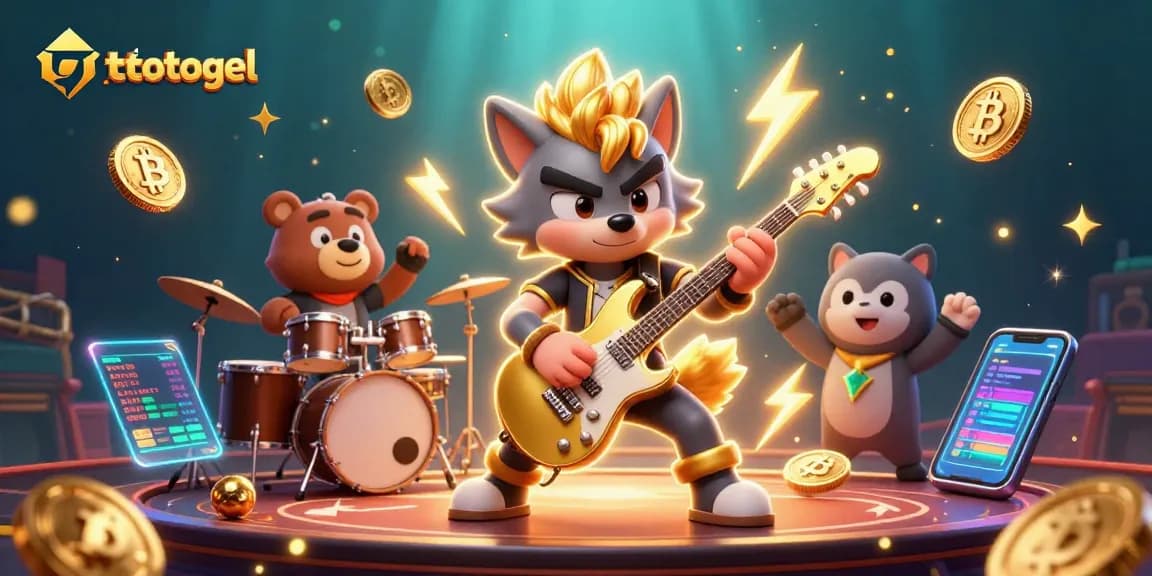 Engage with toto togel excitement through a dazzling 3D illustration featuring lively cartoon characters in a casino scene.