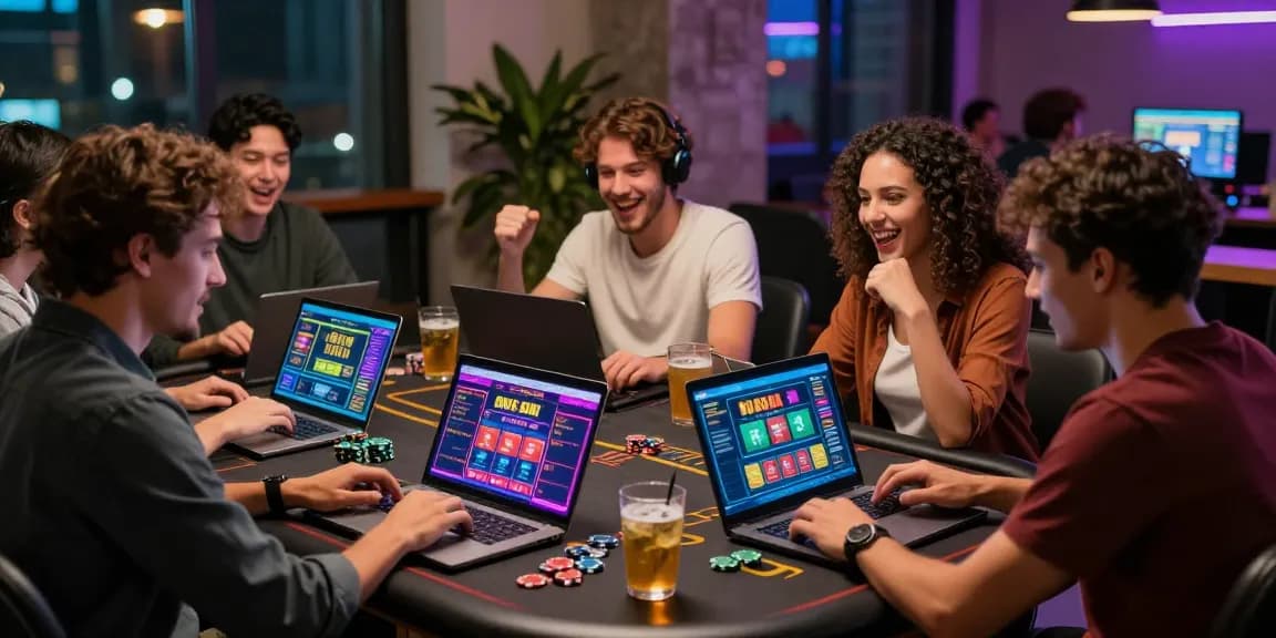 Friends enjoying online credit card casinos at a modern urban setting.