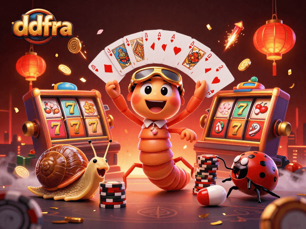 Experience thrilling action at ddfra's casino with a lively millipede dealer and colorful gaming elements.