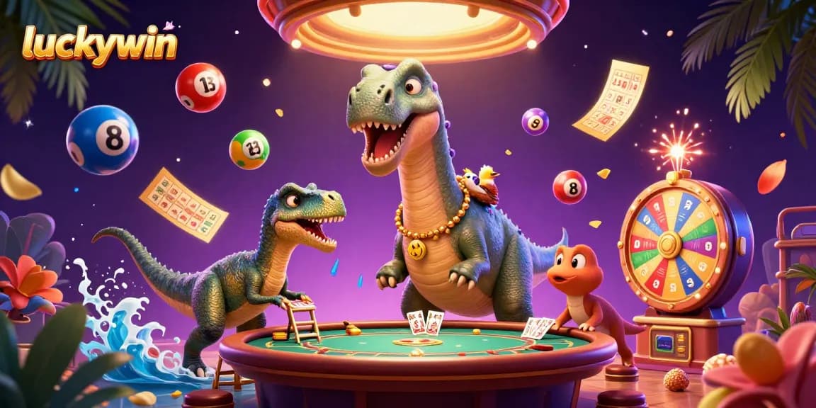 Experience thrilling gameplay at luckywin with a vibrant, dynamic casino scene featuring a brontosaurus and raptor!