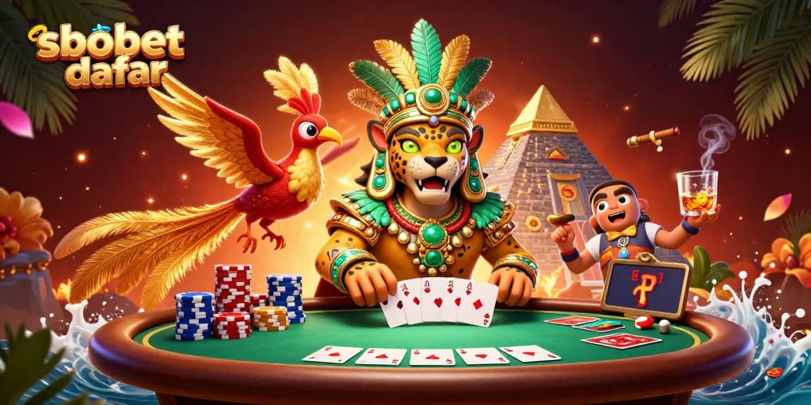 Experience sbobet daftar with a vibrant casino scene featuring dynamic characters and rich game elements.