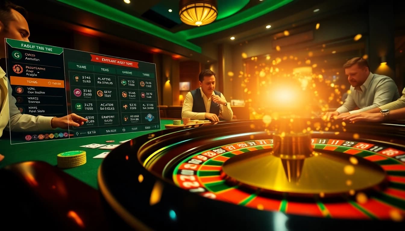 Players enjoying an engaging game at the xoso66 casino table with colorful chips.