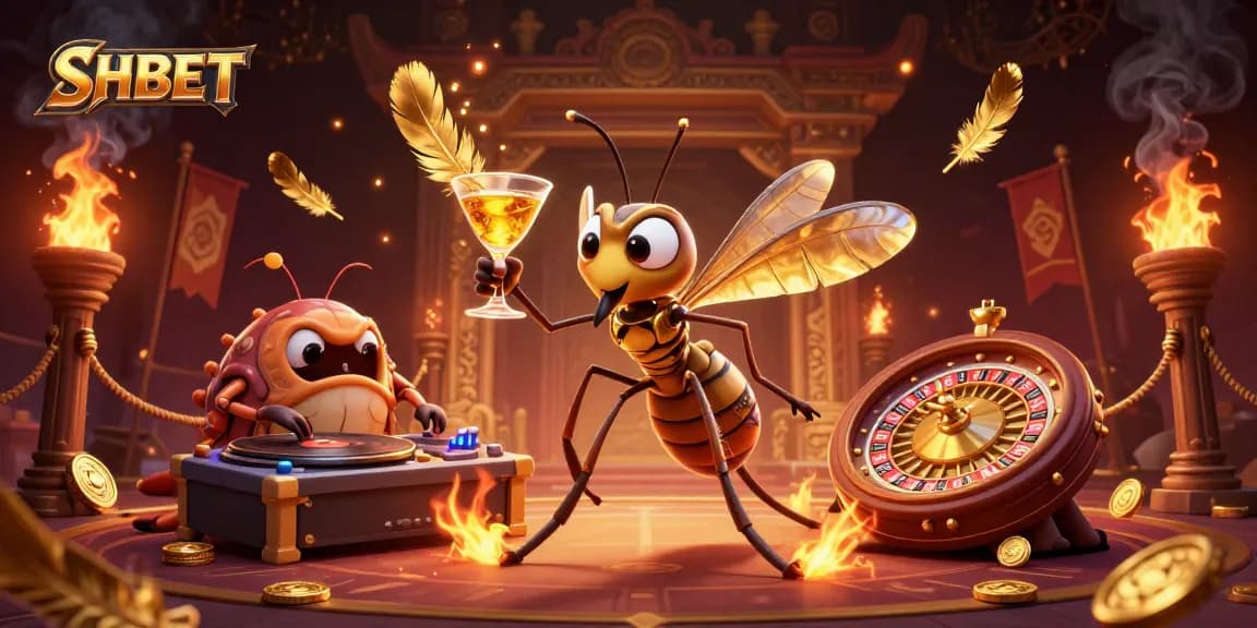 Experience thrilling gameplay at SHBET with a lively casino mascot and dynamic gaming elements.