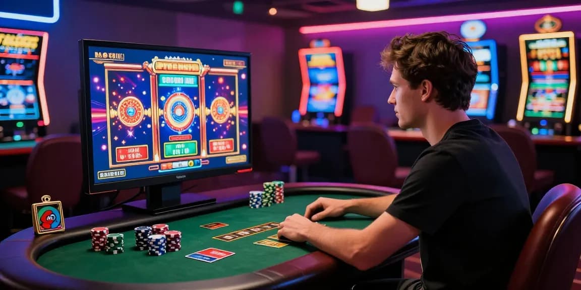 Player enjoying credit card casinos at https://dea.org.uk, engaged with vibrant slot games and credit card options, in an exciting casino setting.