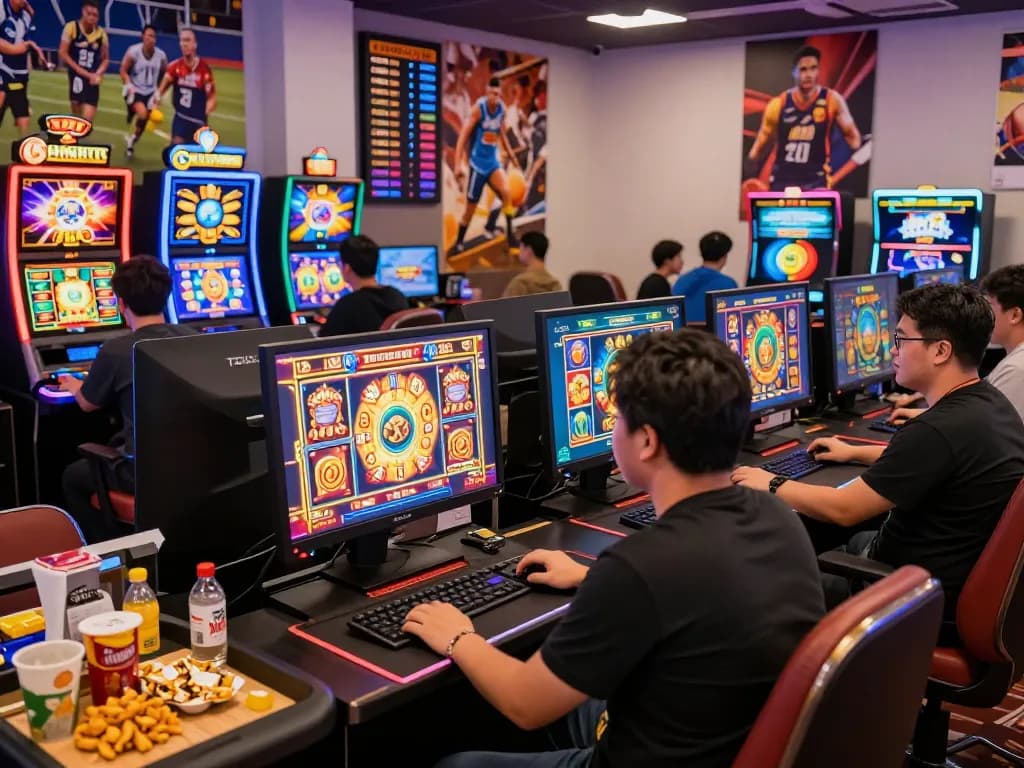 Pemain yang bersemangat menikmati permainan slot situs gacor dalam lingkungan permainan yang vibrant.