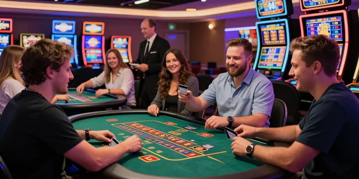 Players enjoying an energetic atmosphere at credit card casinos at https://dea.org.uk, engaged in gaming and utilizing quick deposits.