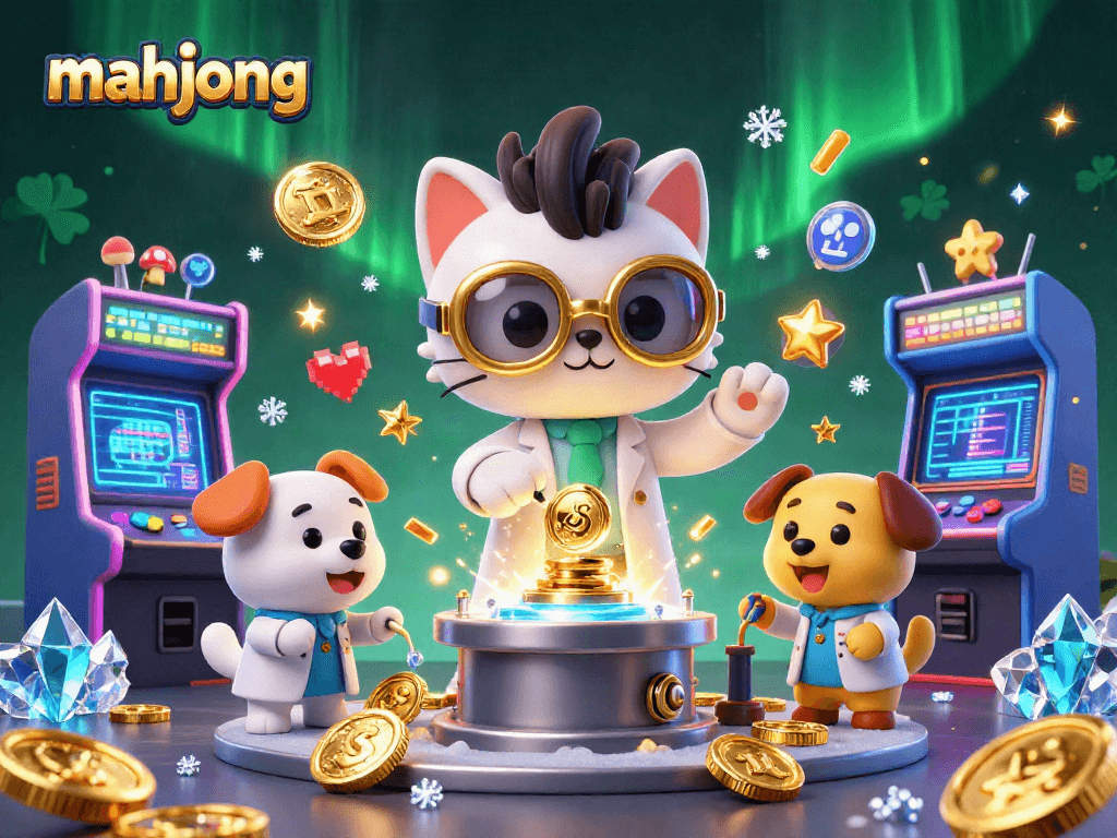 Engage in thrilling mahjong action with energetic characters amidst a vibrant casino atmosphere.
