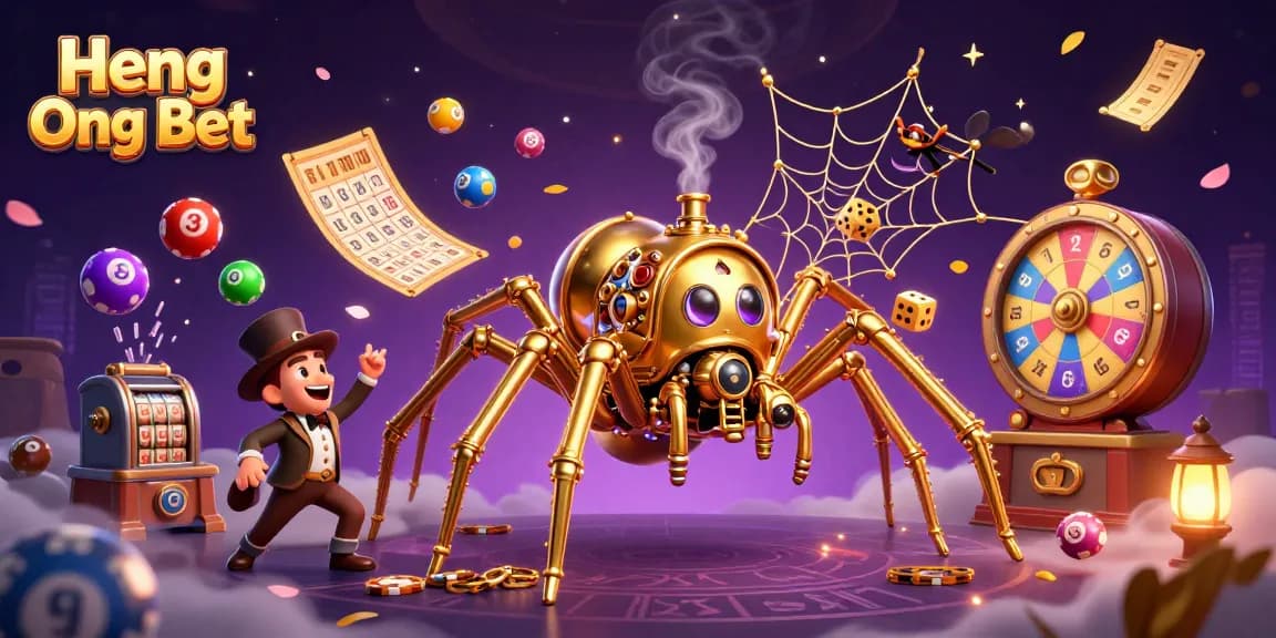 Engage with exciting gaming at Heng Ong Bet featuring vibrant lottery elements and casino motifs.
