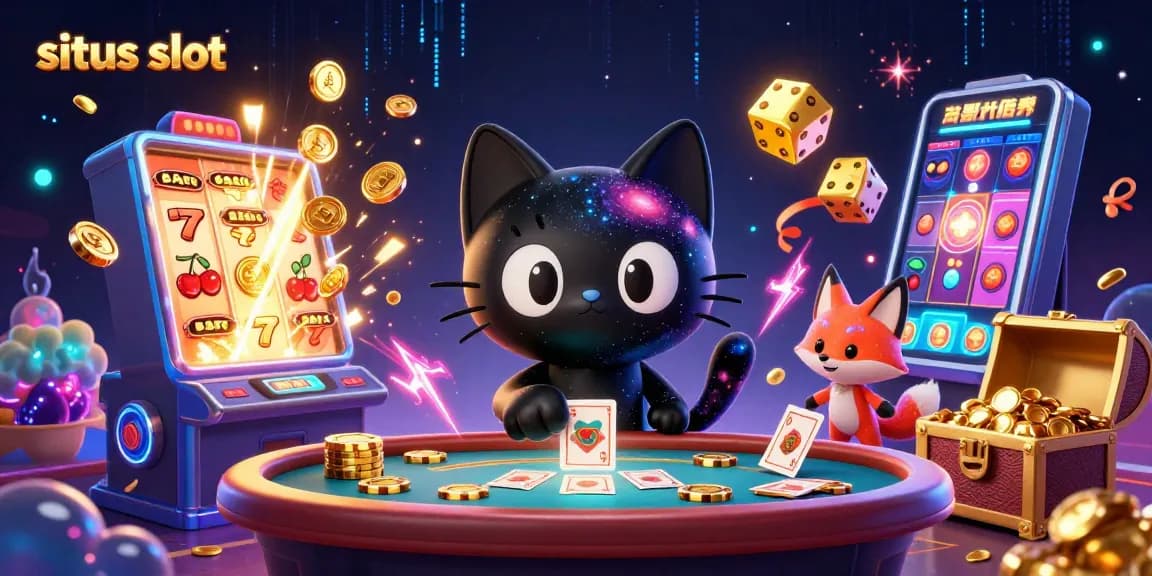 Menangkan jackpot di situs slot dengan kucing hitam berputar dan nebula rubah berwarna.
