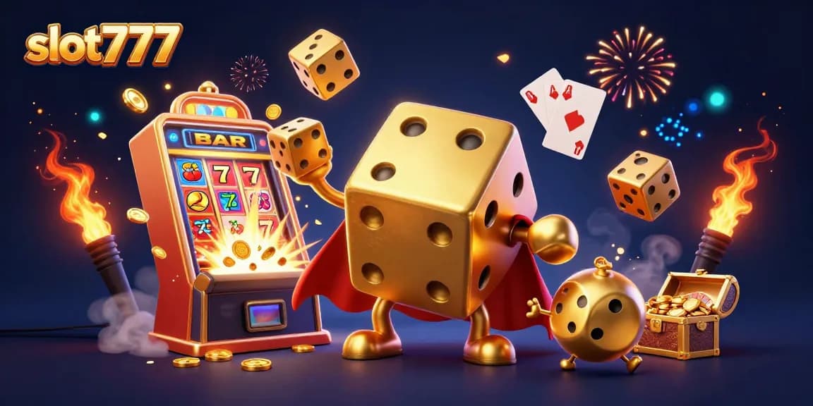 Mainkan slot777 dengan mesin slot berkilau dan dadu emas berputar untuk kemenangan besar!