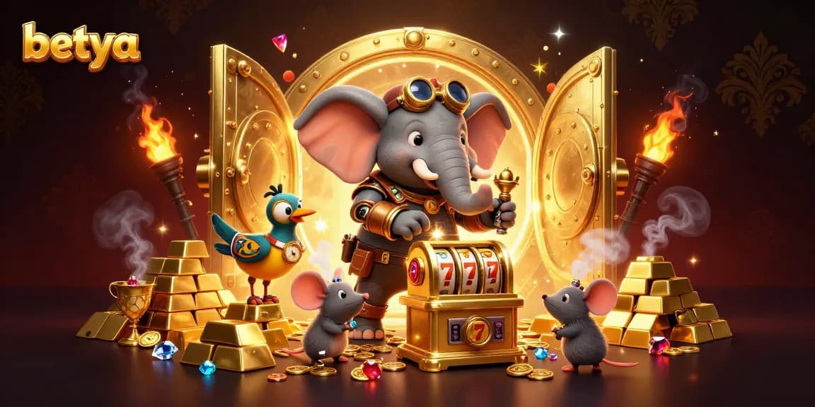 Spin the slot machine with betya in this 3D casino scene filled with riches.