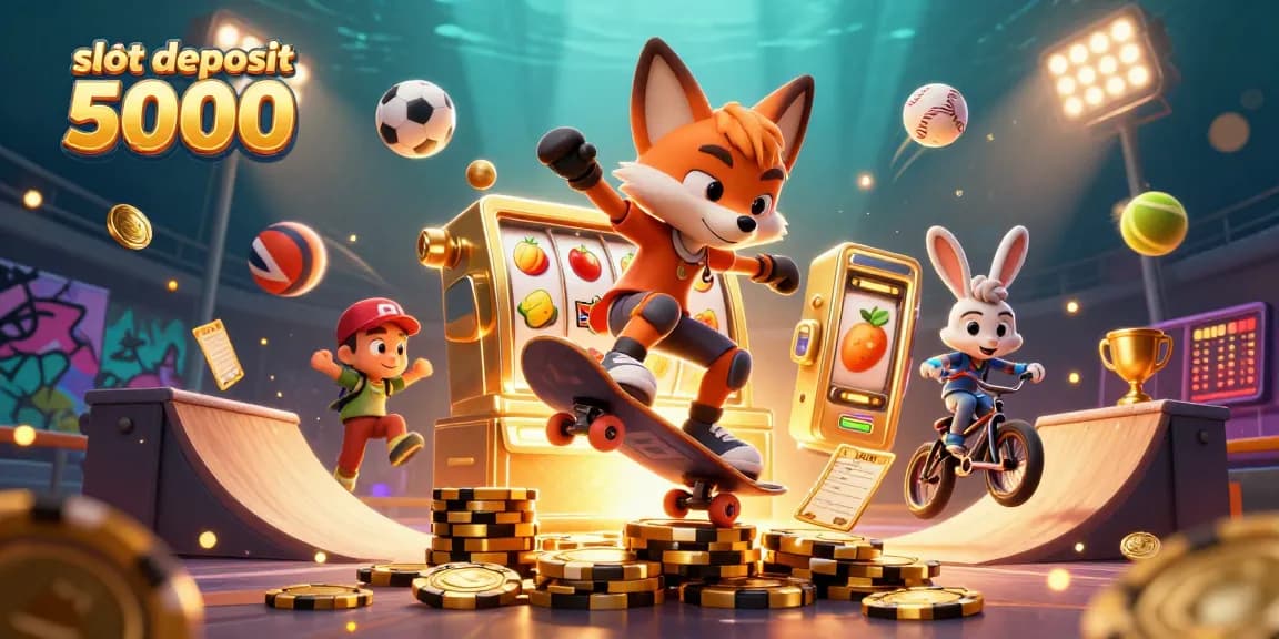 Gambarkan momen khusus dalam bermain slot deposit 5000 dengan simbol buah dan karakter menarik.