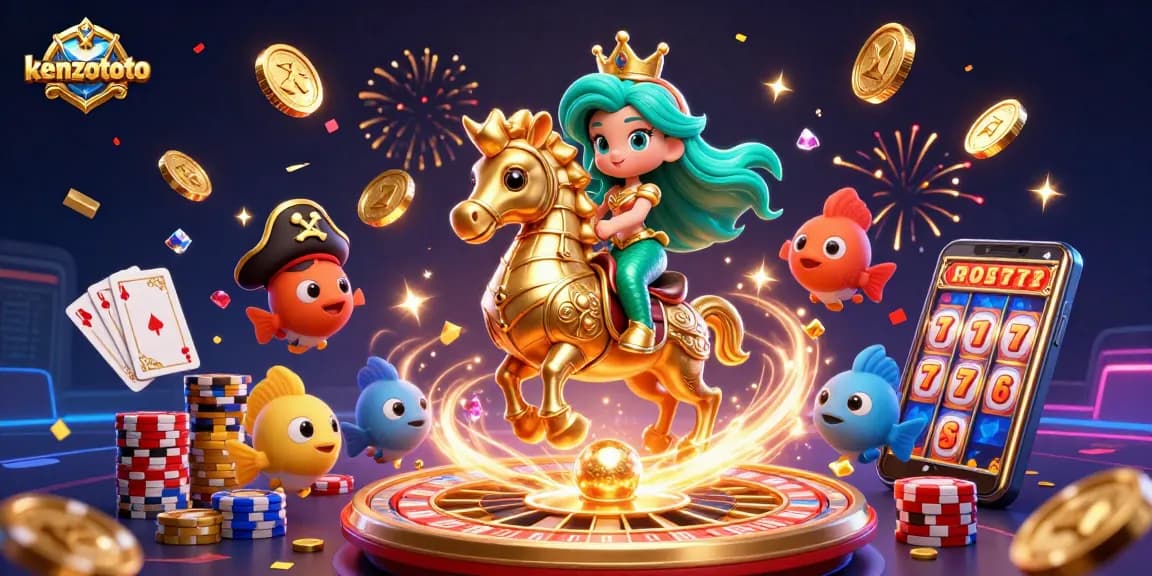 Kenzototo brings thrilling online gaming with mermaid princess and excitement-filled casino scene.