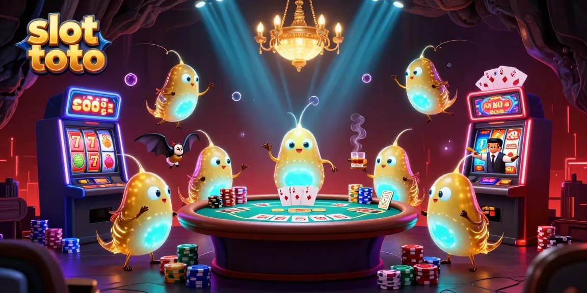 Explore slot toto action with glowing glowworms illuminating a vibrant cave casino scene.