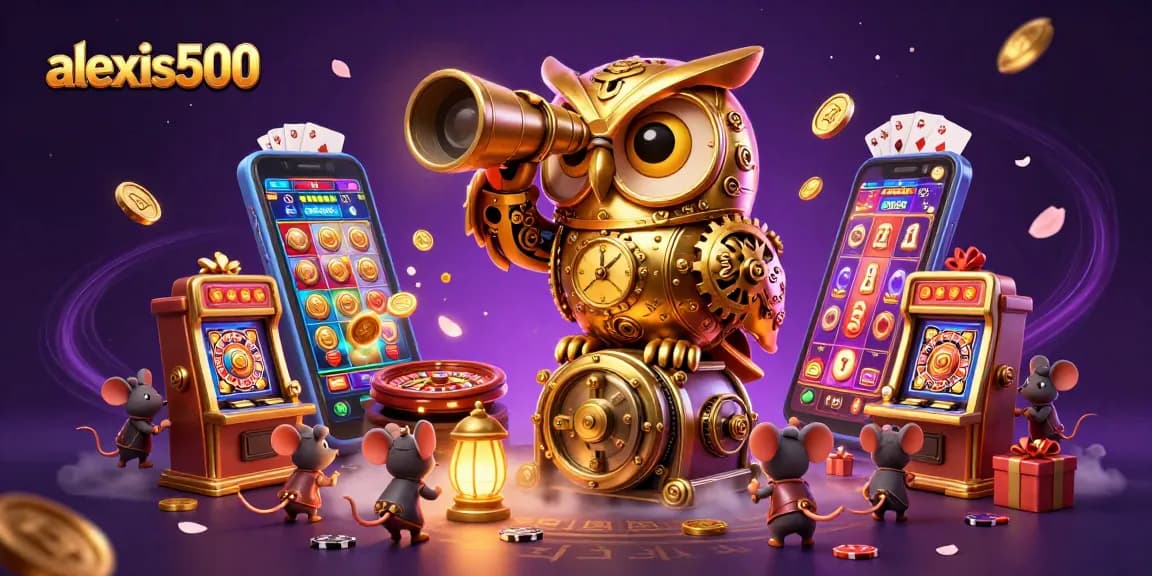 Spin exciting slot games with alexis500's animated owl and casino elements.