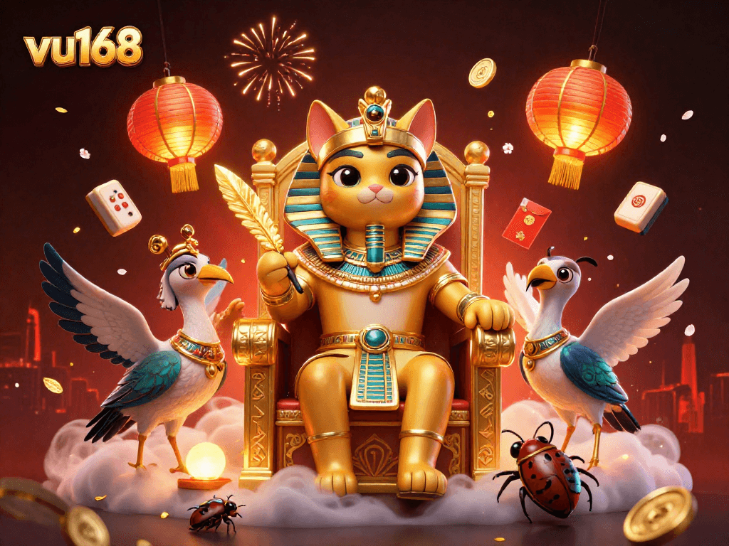 vu168 betting experience with an Egyptian cat in a rich casino scene