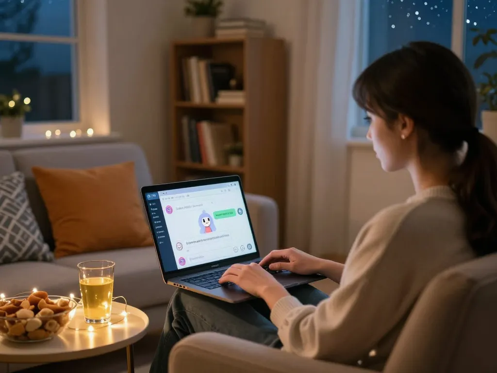 Engaging user in cozy room participating in an NSFW chat, modern digital interaction setup.