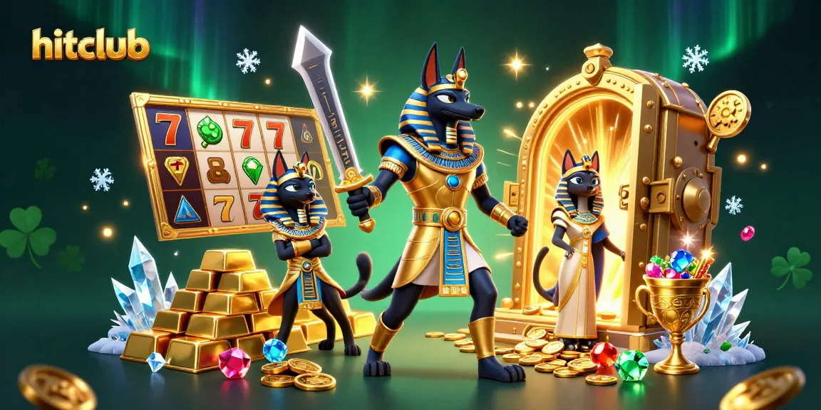 Experience thrilling slots action at hitclub with Anubis and Bastet amidst treasures and fortune.