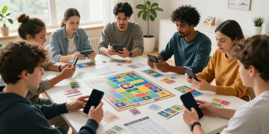 Players enjoying Rumble Rummy on mobile devices in a cozy setting, showcasing vibrant gameplay.
