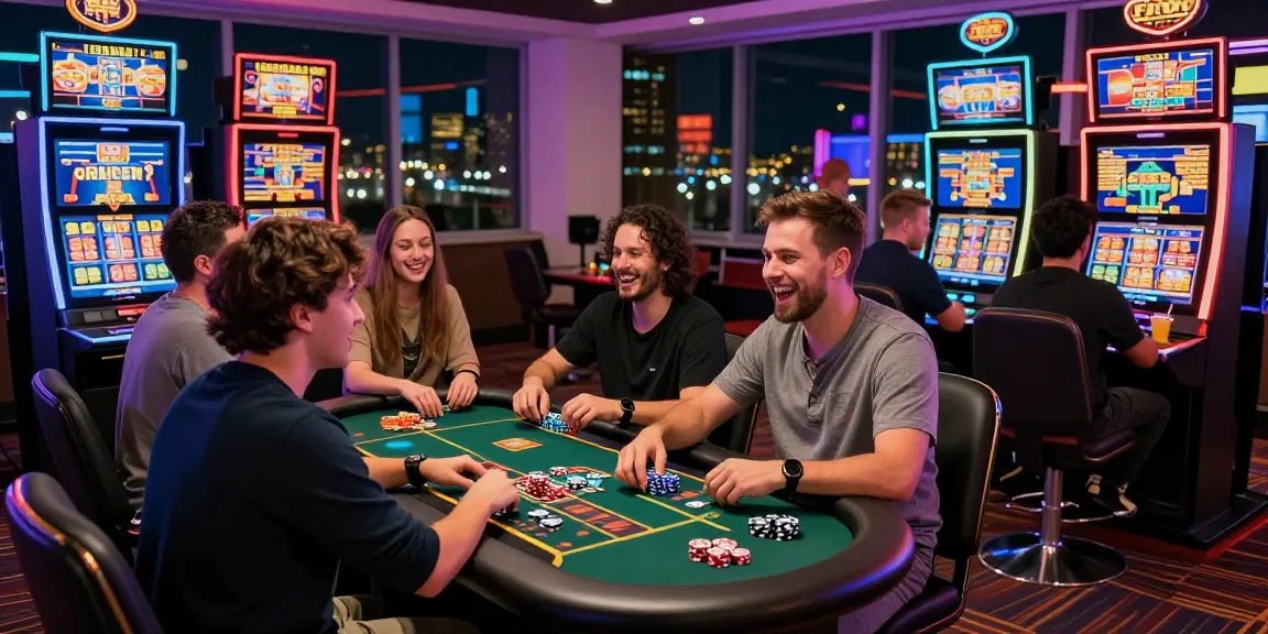 Players enjoying live dealer games and slot machines at credit card casinos in a vibrant, modern casino environment.