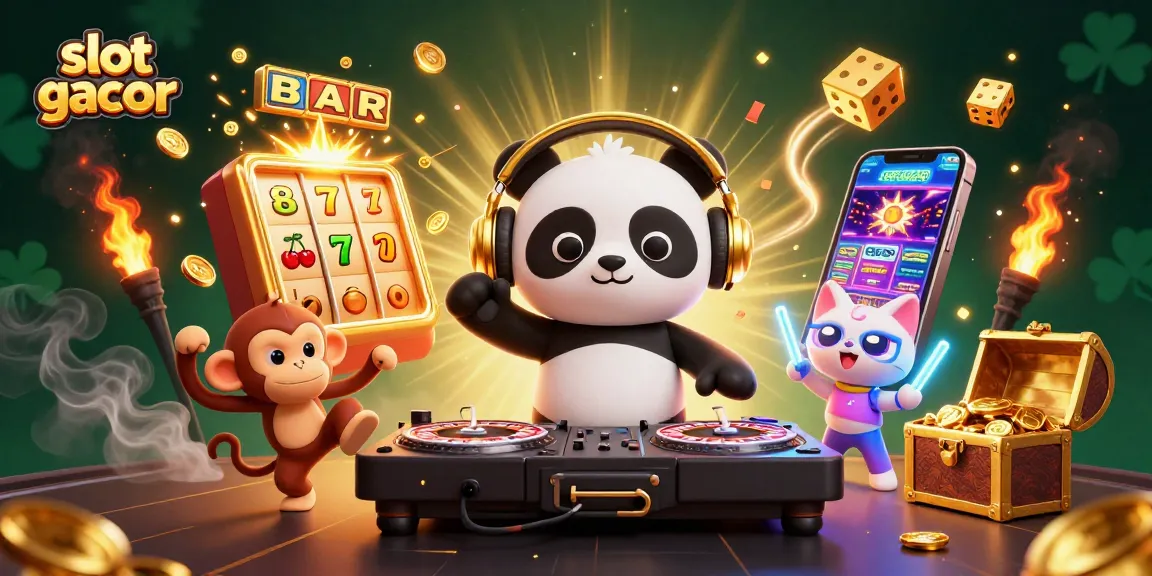 Spin the reels with slot gacor characters in a vibrant, jackpot-filled casino scene.