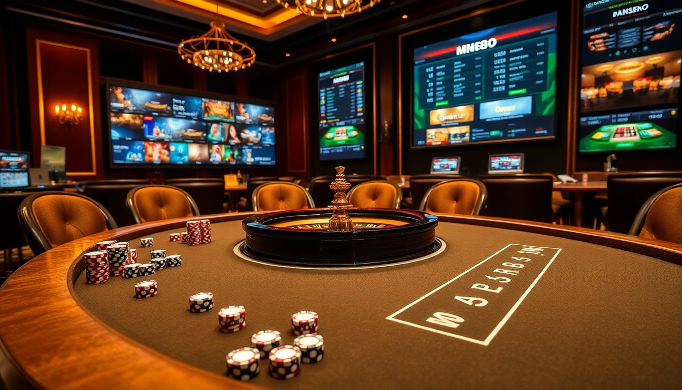 Experience the thrill of mm88 at a luxurious casino table filled with chips and roulette wheels.