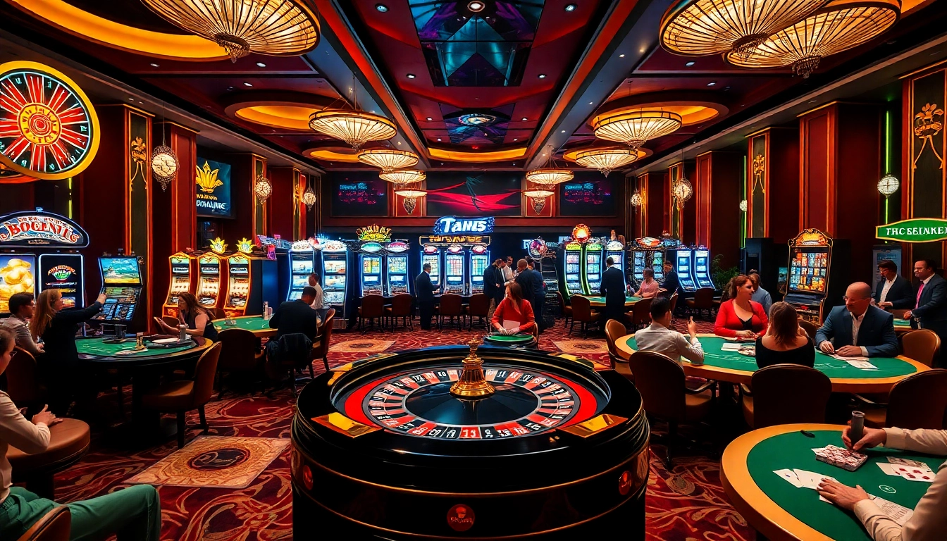 The vibrant casino scene showcasing players engaged in various games at https://688v.games/, with roulette and poker prominently featured.
