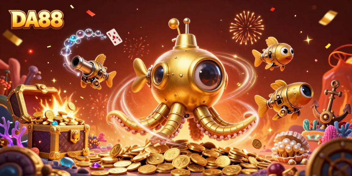 Engage with thrilling gameplay featuring DA88 in a vibrant underwater treasure hunt scene.