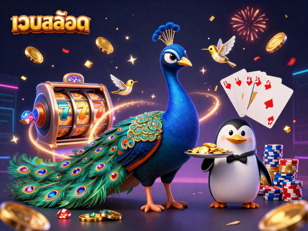 Spin the เว็บสล็อต reels with vibrant characters and rich casino elements in a celebratory scene.