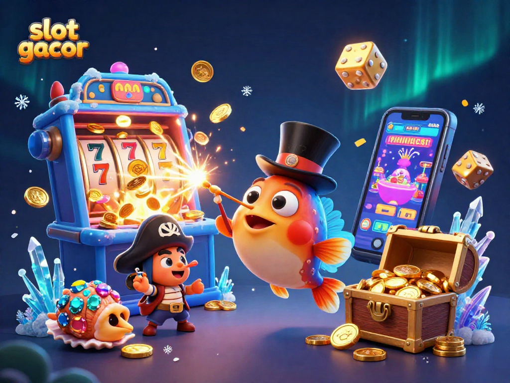 Experience slot gacor with a dynamic scene of cartoon characters amidst a jackpot explosion.