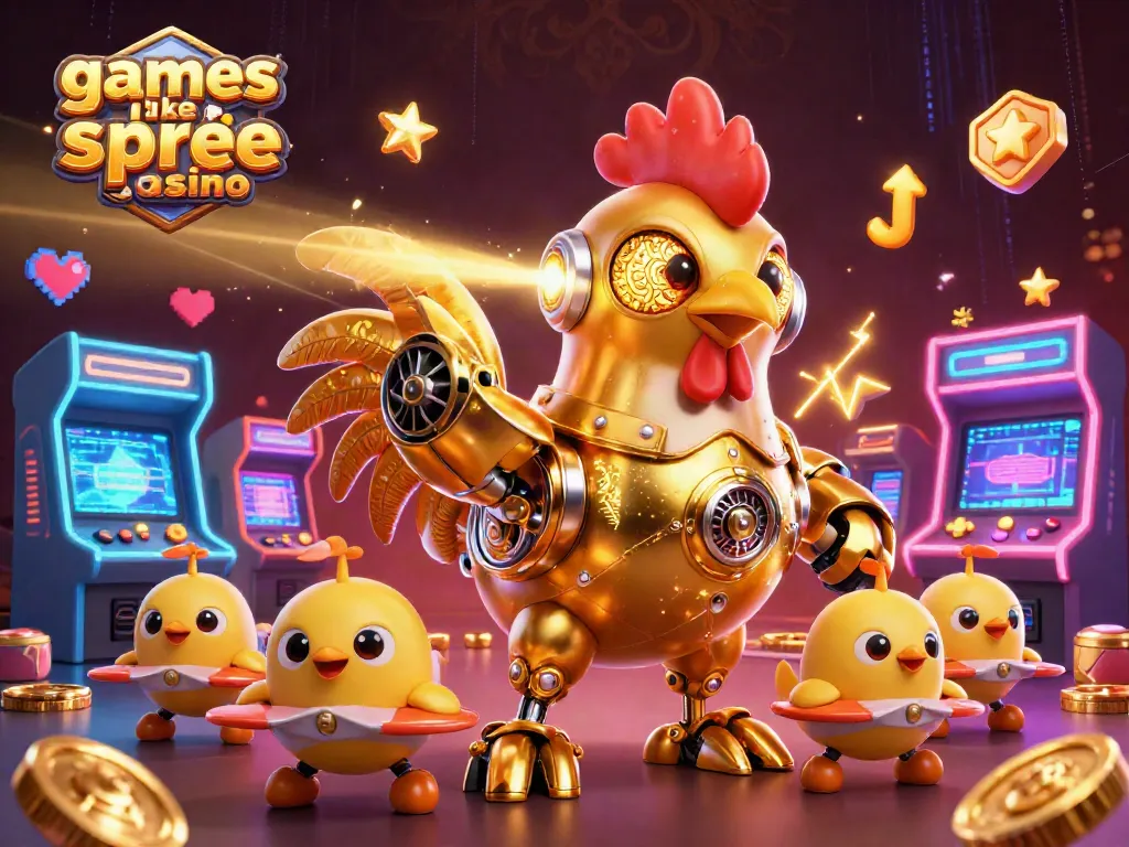 Engage with games like Spree Casino through vibrant 3D arcade aesthetics and fun gaming elements.