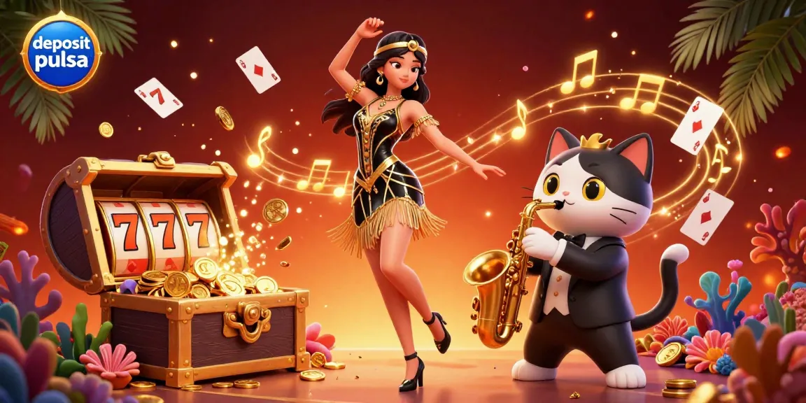 Rasakan pengalaman bermain yang mengasyikkan dengan deposit pulsa, menampilkan slot yang cerah dan karakter yang penuh kebahagiaan dalam adegan tersebut.