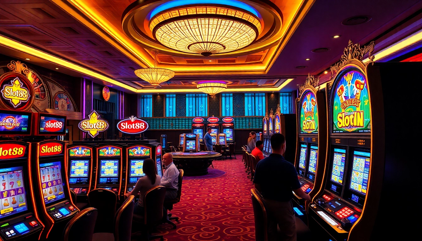 Players enjoying immersive slot88 machines in a luxurious casino setting.