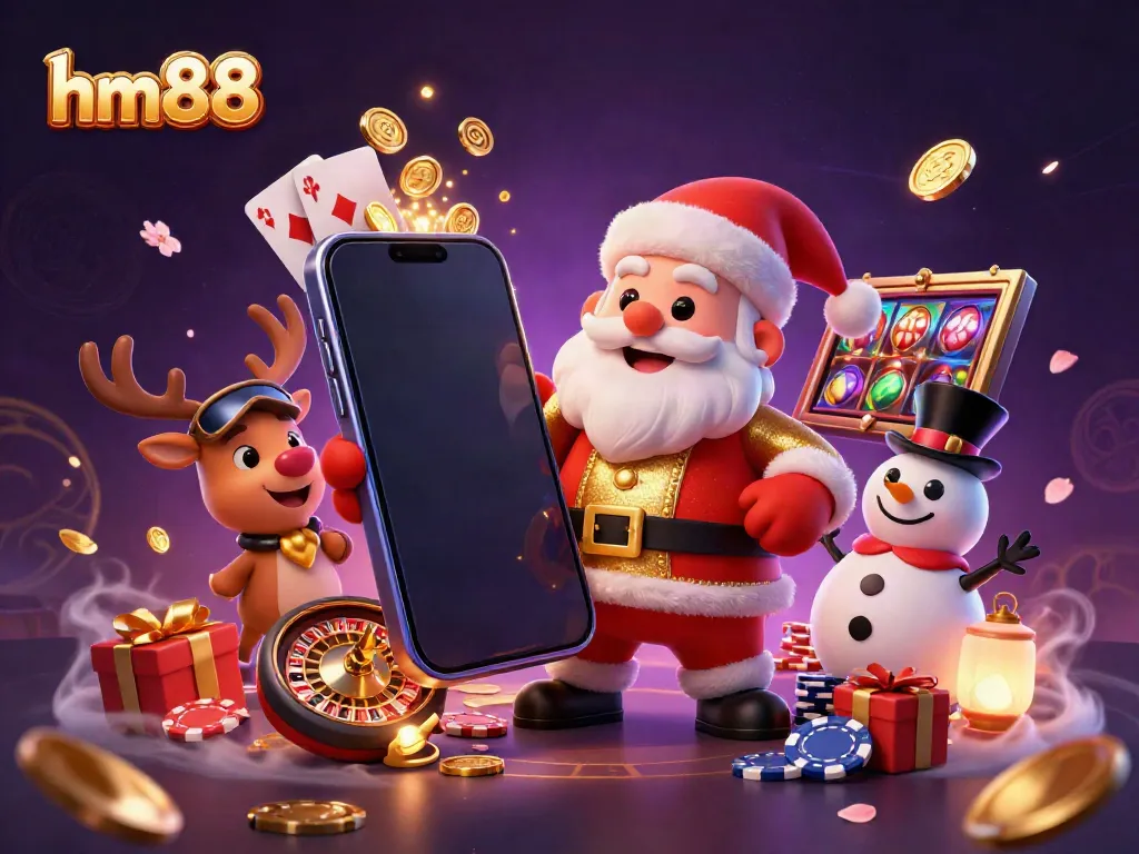 Experience the excitement of hm88 with casino-themed characters, coins, and slots in this vibrant 3D scene.