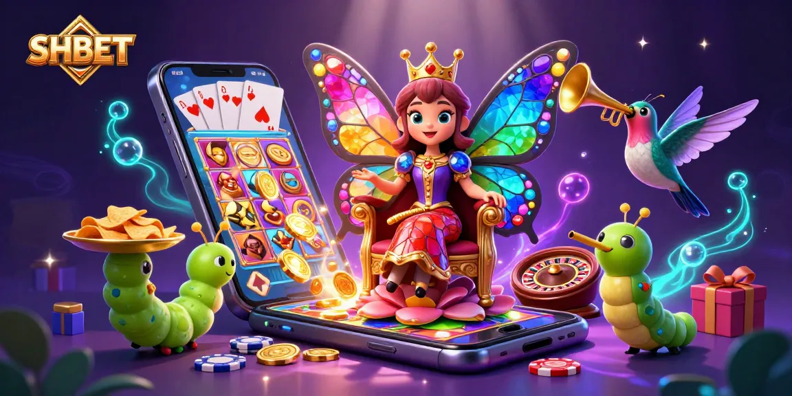 Engage with the SHBET experience through vibrant slots and dynamic gameplay featuring a whimsical butterfly queen.