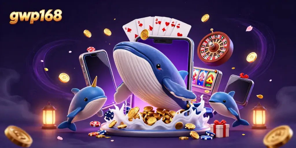 Gwp168 bermain slot dengan ikan paus 3D dan ikan narwhal dalam lautan koin
