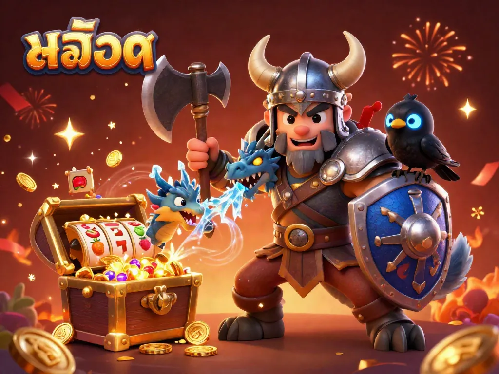 Spin the reels on สล็อต while enjoying a vibrant 3D scene of characters and treasure bursting with excitement!