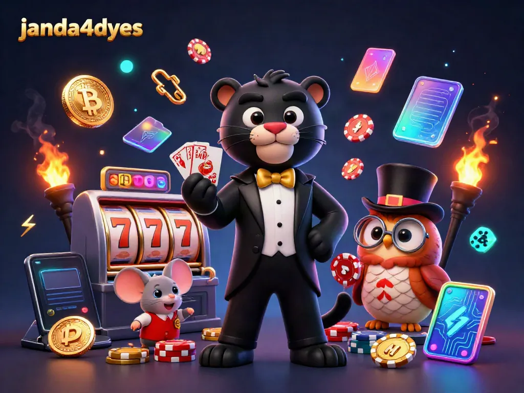 Permainan slot online di janda4dyes dengan karakter hewan kartun menghibur dan elemen kasino.