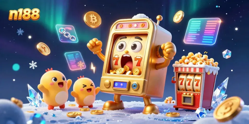 Experience n188's thrilling jackpot scene with cheering slot machines and rich gaming visuals.