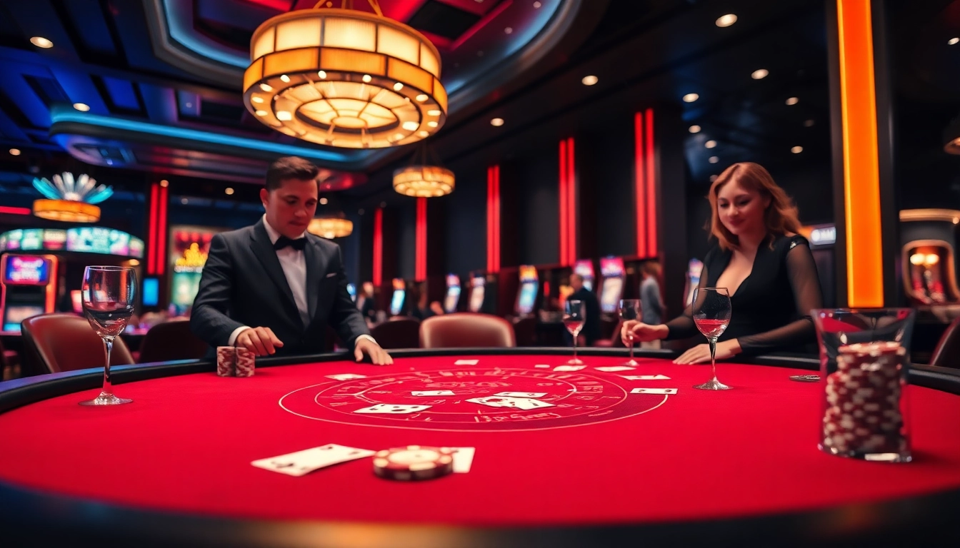 Experience thrilling gameplay at a Blackjack Casino table with professional dealers in an upscale setting.