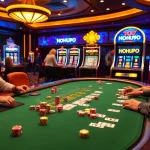 Players celebrating a big win at NOHU90 casino table with chips and cards.