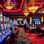 Experience the excitement of slot game terbaru di sini with vibrant casino scenes featuring players enjoying slot machines.