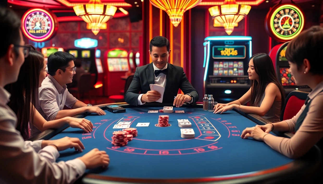 Experience the thrill of live gaming at NK88 with players at an exciting blackjack table.
