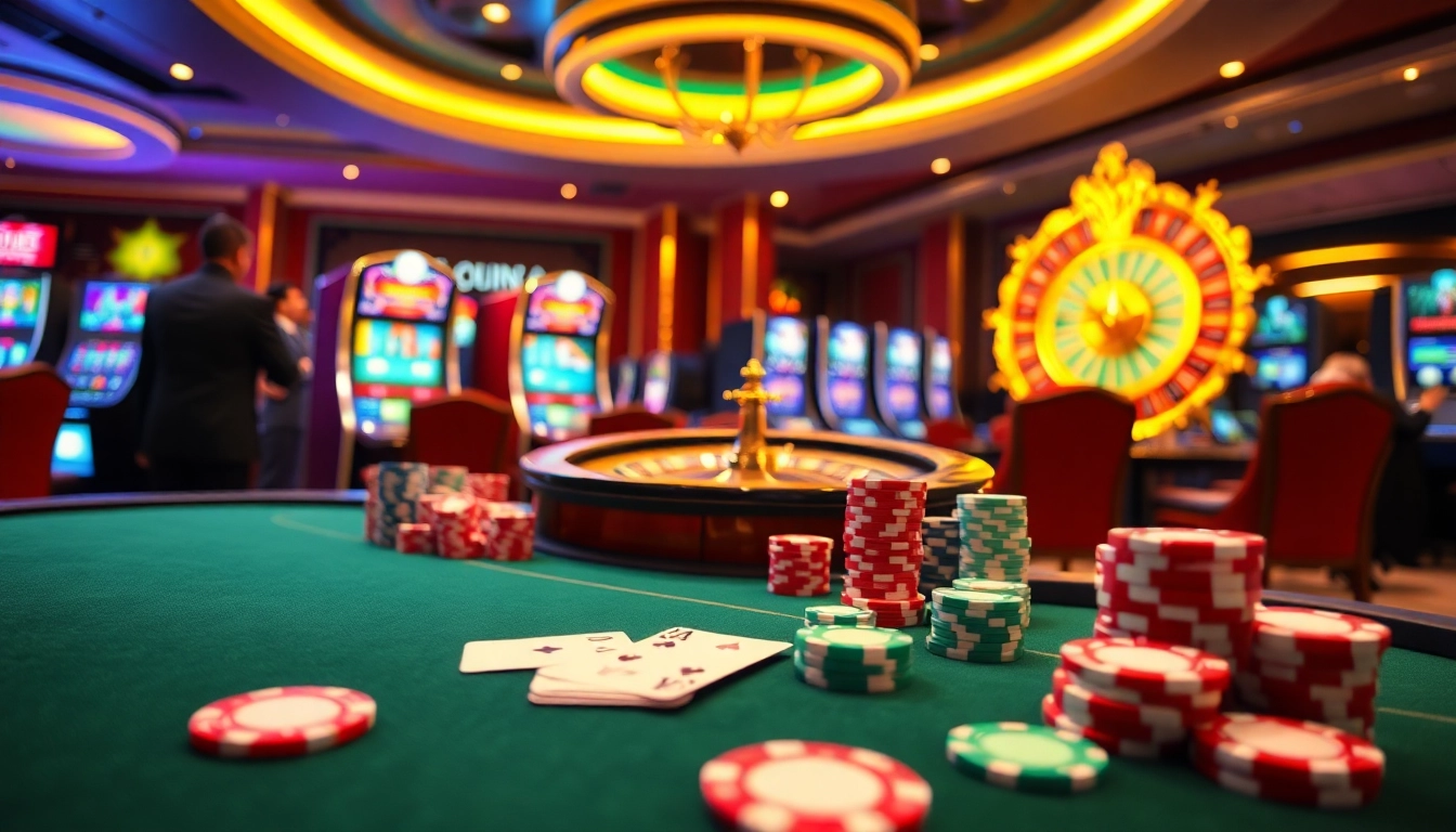 Experience the excitement of gambling at https://68vip.bio/ with a luxurious poker table and roulette wheel.