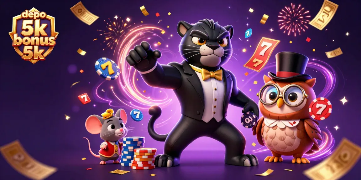 Engage in thrilling gameplay with depo 5k bonus 5k, featuring vibrant slot machines and energetic characters.