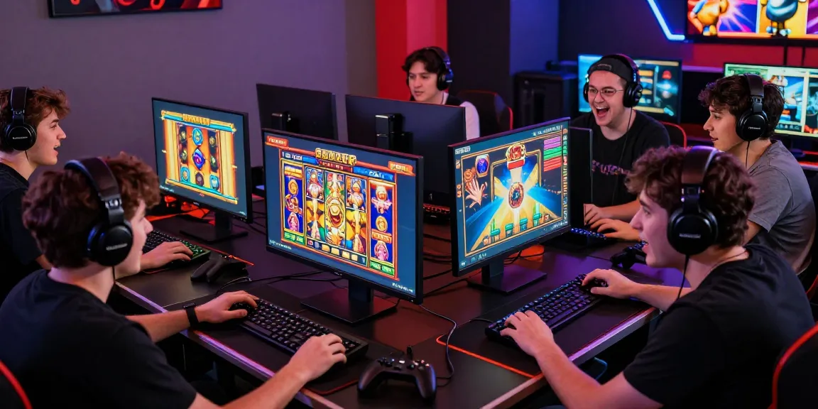 Players engaged in bonus buy slots gaming session showcasing vibrant game graphics and high-energy atmosphere.